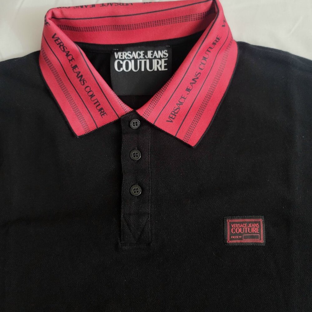 VERSACE JEANS COUTURE BLACK AND Pinkish RED POLO SHIRT